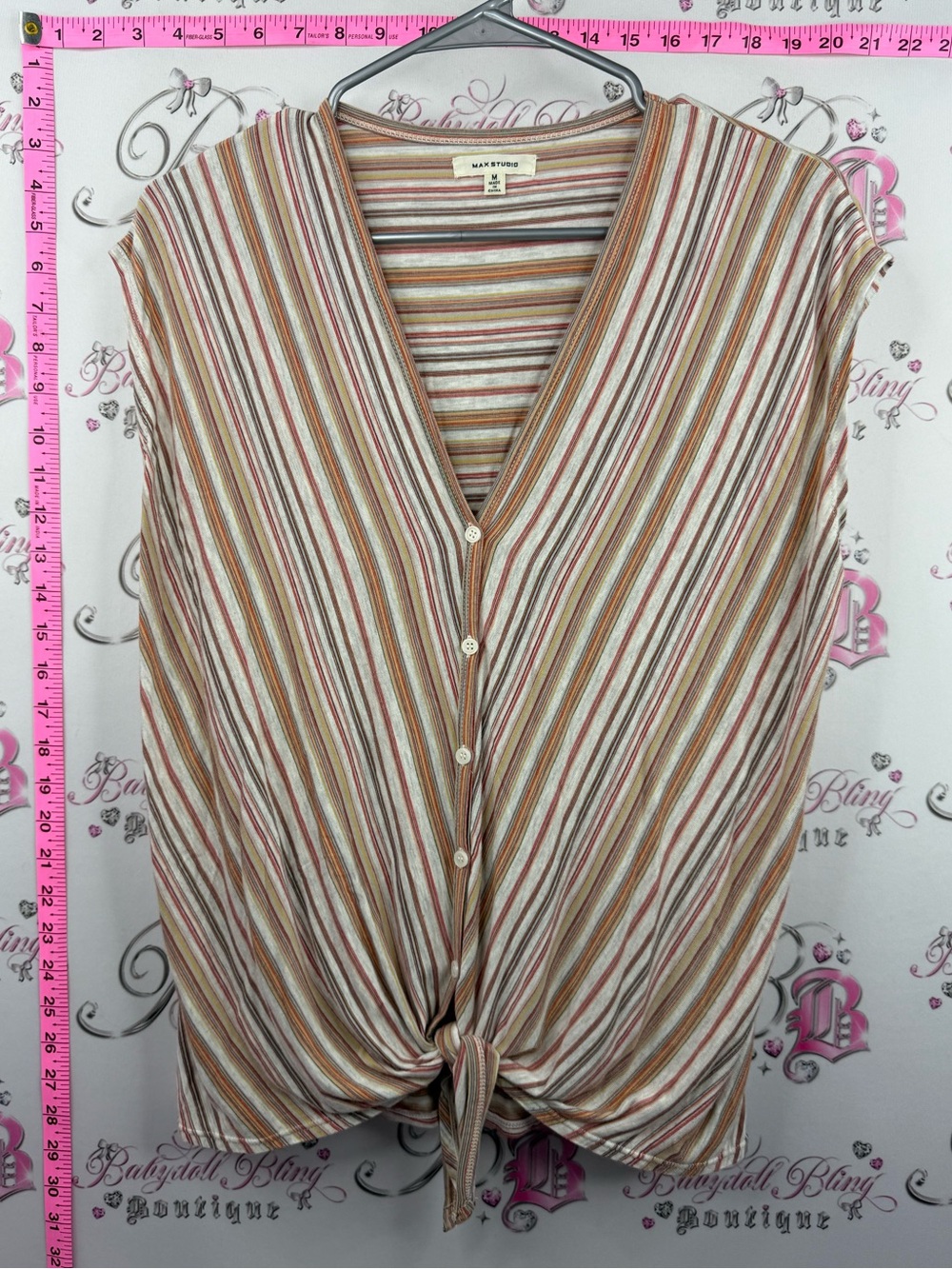 Max Studio tank top tie up Striped Tie-Front Button-Down Top - Cream, Tan & Rust